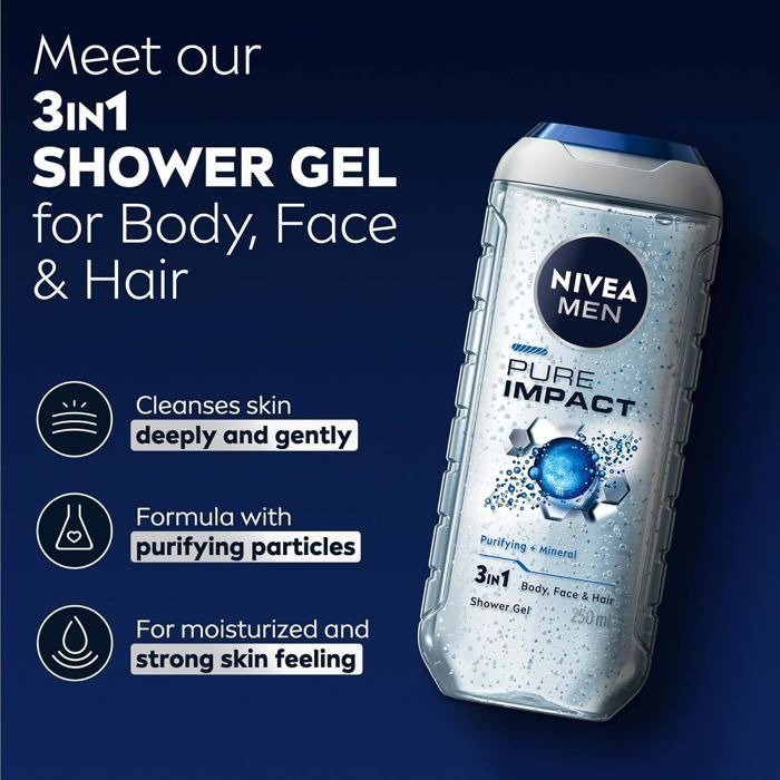 NIVEA MEN, Gel douche, Pure Impact, 250ml – Image 2
